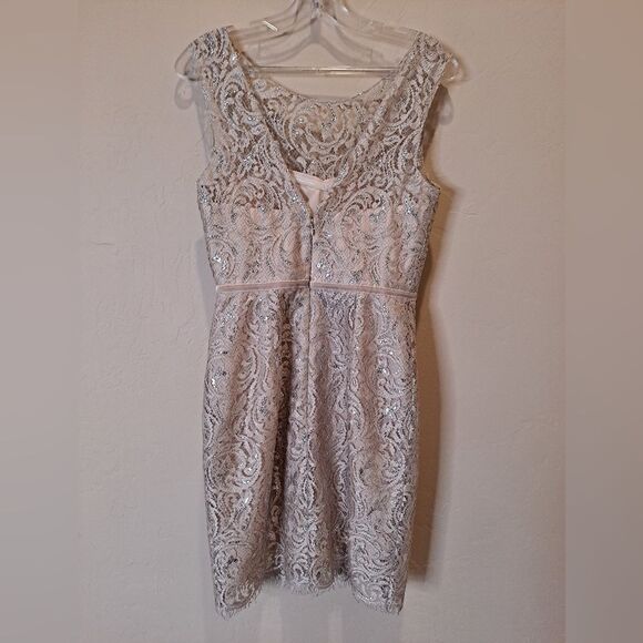JENNY YOO Collection Champange Gold Lace Mini Dress Size 2 - Picture 2 of 4